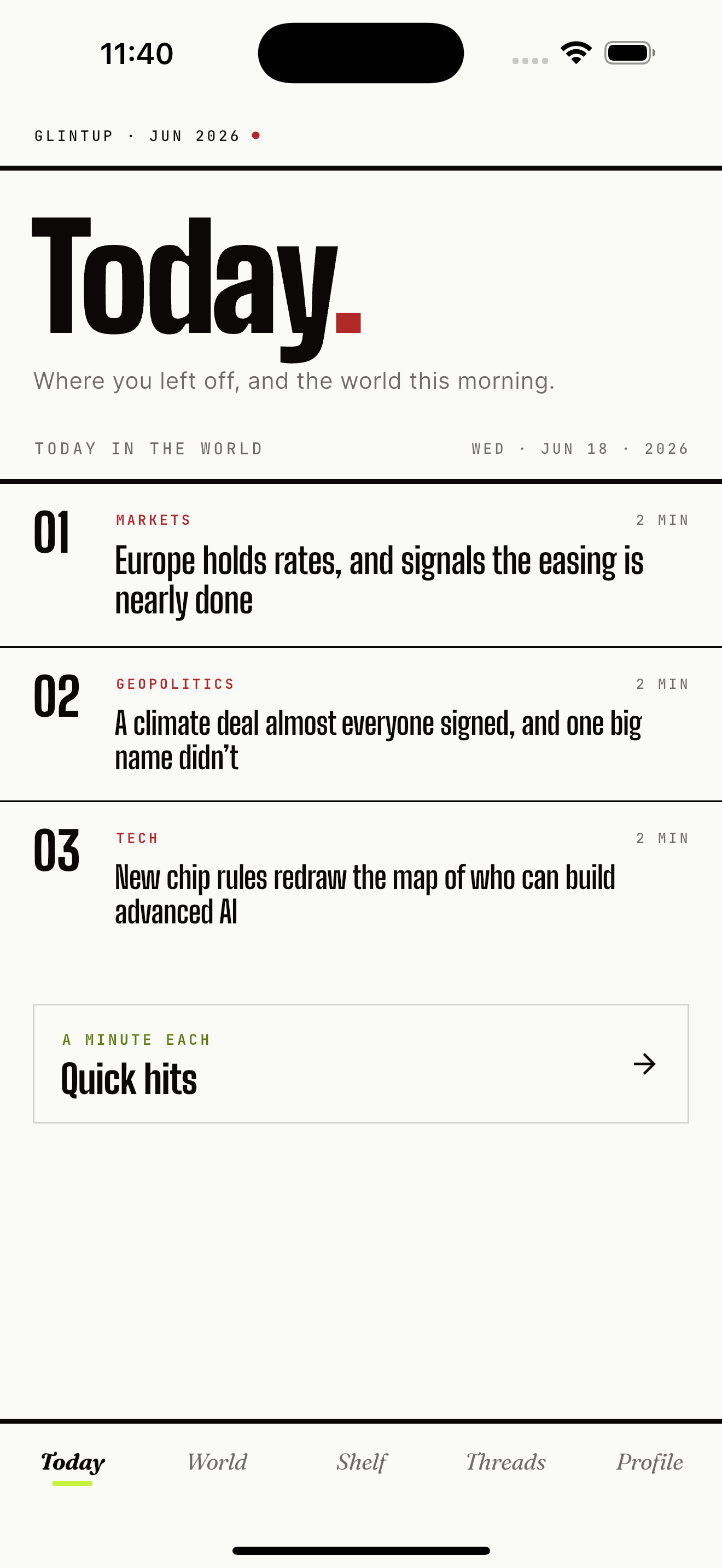 Today, your morning brief in Glintup