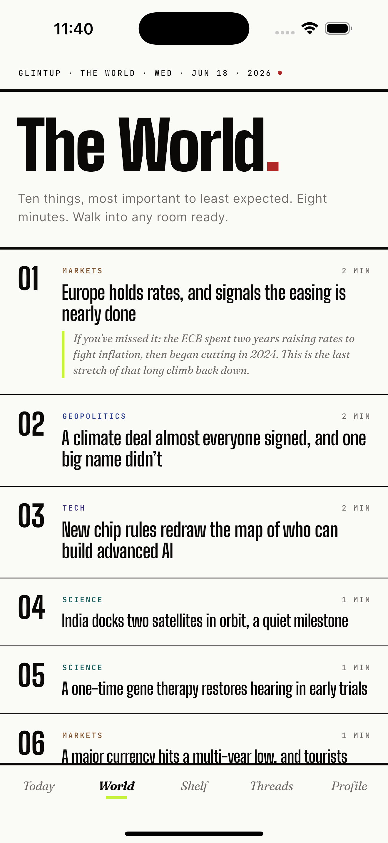 The World, ten stories in Glintup